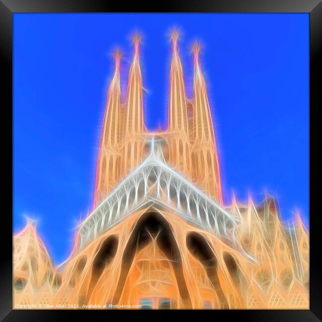 Sagrada Familia Daylight Neon - Abstract  Framed Print by Glen Allen