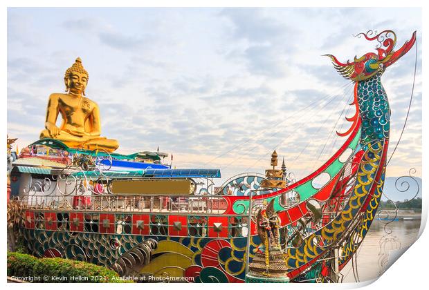 Golden buddha in ornamental boat Print by Kevin Hellon