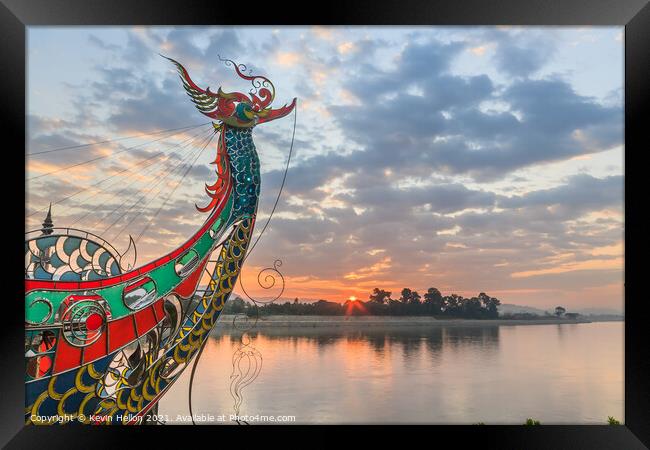 Ornamental boat prow and sunrise Framed Print by Kevin Hellon