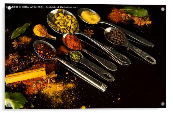 curry spice on a black background Acrylic by kathy white