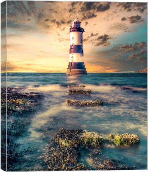Penmon Lighthouse Sunset Menai Striats Canvas Print by Darren Wilkes