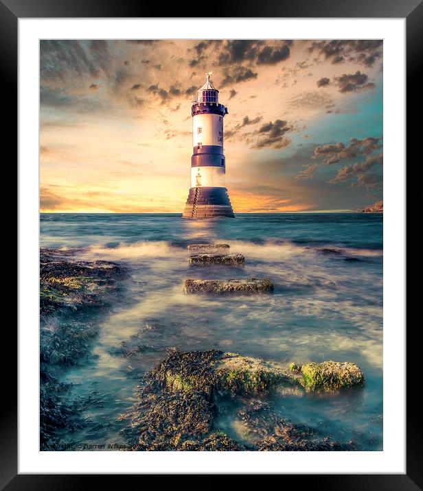 Penmon Lighthouse Sunset Menai Striats Framed Mounted Print by Darren Wilkes