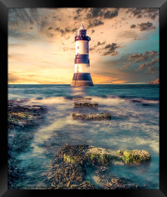 Penmon Lighthouse Sunset Menai Striats Framed Print by Darren Wilkes