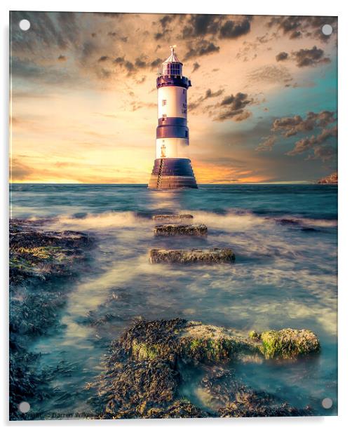Penmon Lighthouse Sunset Menai Striats Acrylic by Darren Wilkes