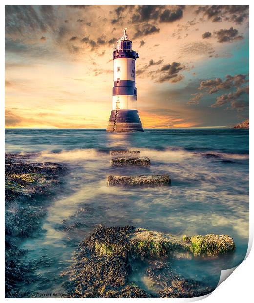 Penmon Lighthouse Sunset Menai Striats Print by Darren Wilkes