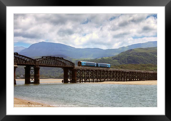 Barmouth Railway Bridge in Wales Framed Mounted Print by Philip Brown