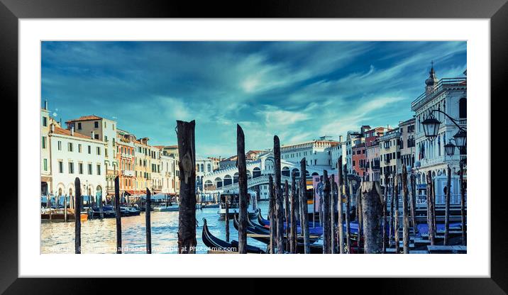 Rialto bridge and Grand Canal in Venice, Italy. Framed Mounted Print by Travel and Pixels 