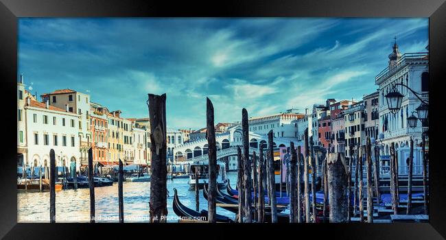 Rialto bridge and Grand Canal in Venice, Italy. Framed Print by Travel and Pixels 