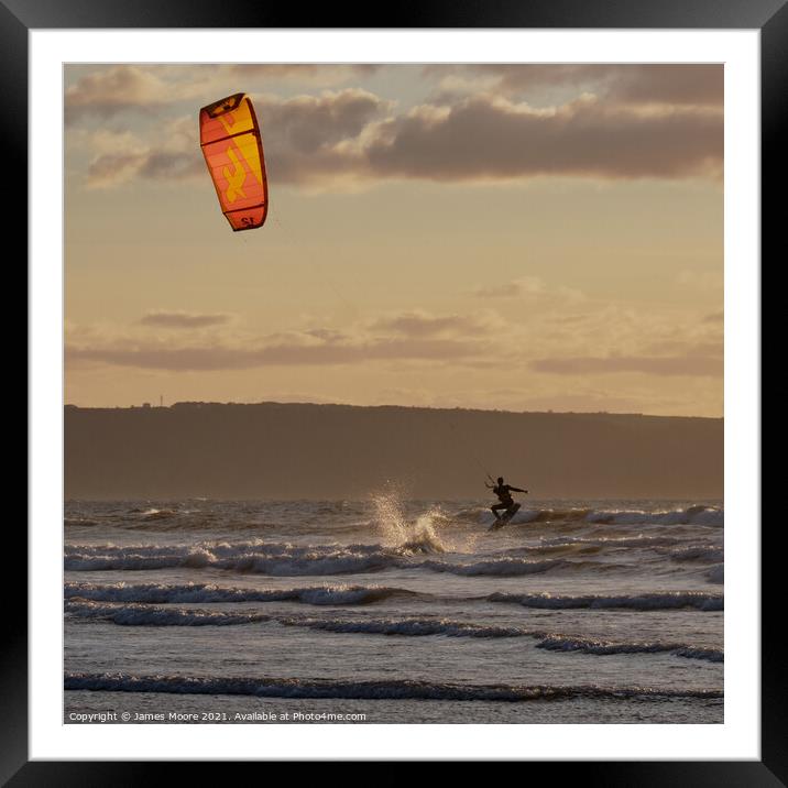 Kitesurfer at sunset Framed Mounted Print by James Moore