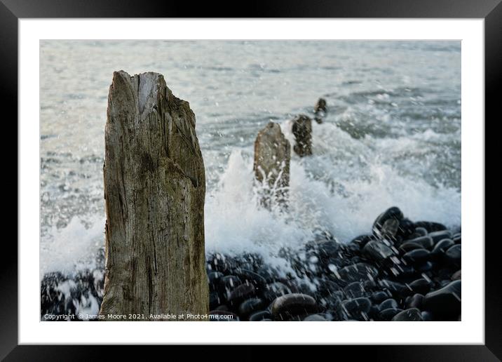 Groynes at Westward Ho! beach Framed Mounted Print by James Moore