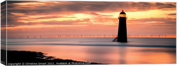Sunset Colours at Talacre Lighthouse Panorama Canvas Print by Christine Smart
