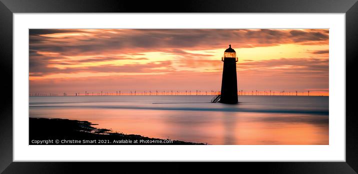 Sunset Colours at Talacre Lighthouse Panorama Framed Mounted Print by Christine Smart