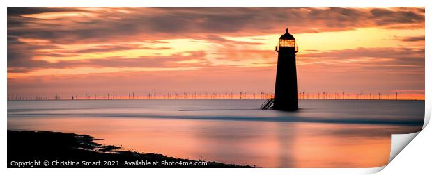 Sunset Colours at Talacre Lighthouse Panorama Print by Christine Smart