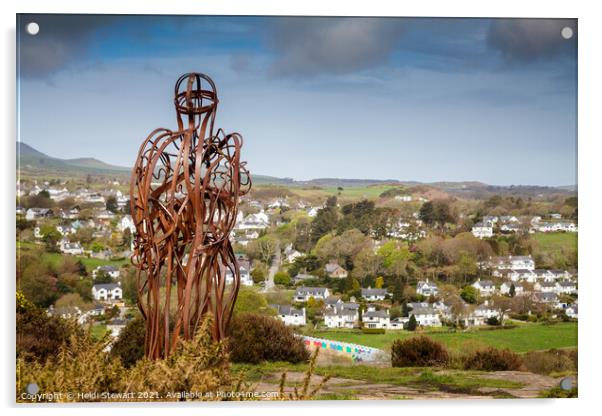 The Tin Man overlooks Llanbedrog Llyn Peninsula Acrylic by Heidi Stewart