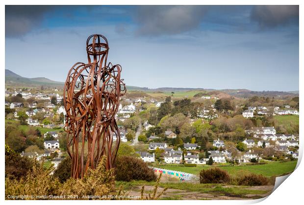 The Tin Man overlooks Llanbedrog Llyn Peninsula Print by Heidi Stewart