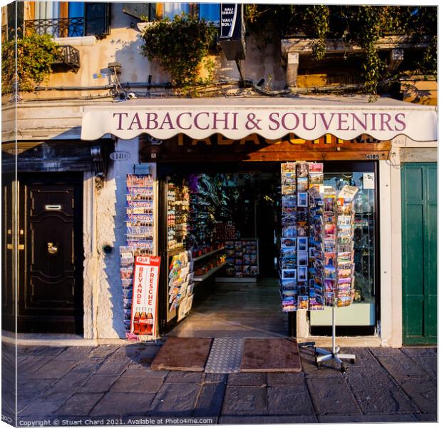 Venice tabacchi tobacconist shop and souenirs Canvas Print by Stuart Chard