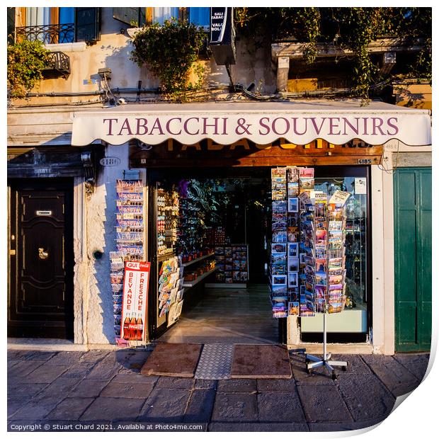 Venice tabacchi tobacconist shop and souenirs Print by Stuart Chard