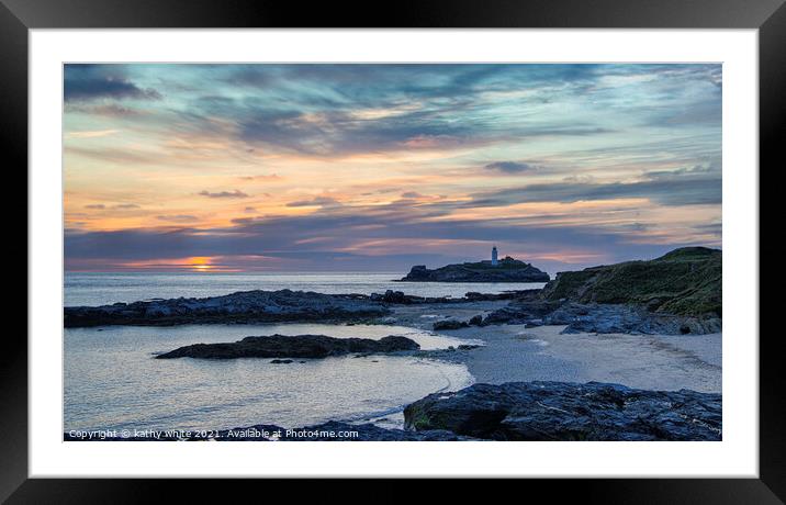 Godrevy ,Lighthouse, Cornwall sunset Framed Mounted Print by kathy white
