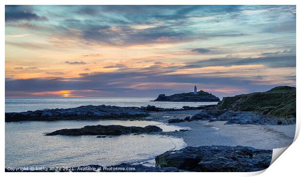 Godrevy ,Lighthouse, Cornwall sunset Print by kathy white