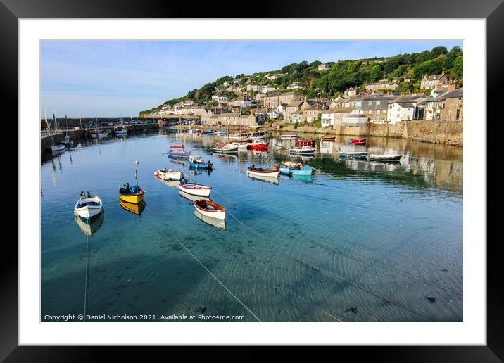 Fishing Boats in Mousehole Harbour, Cornwall Framed Mounted Print by Daniel Nicholson