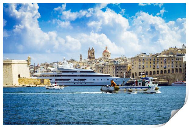 Valletta Grand Harbour Print by Christopher Kelly
