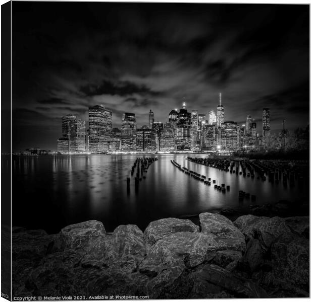 MANHATTAN SKYLINE Evening Atmosphere in New York City | Monochrome Canvas Print by Melanie Viola