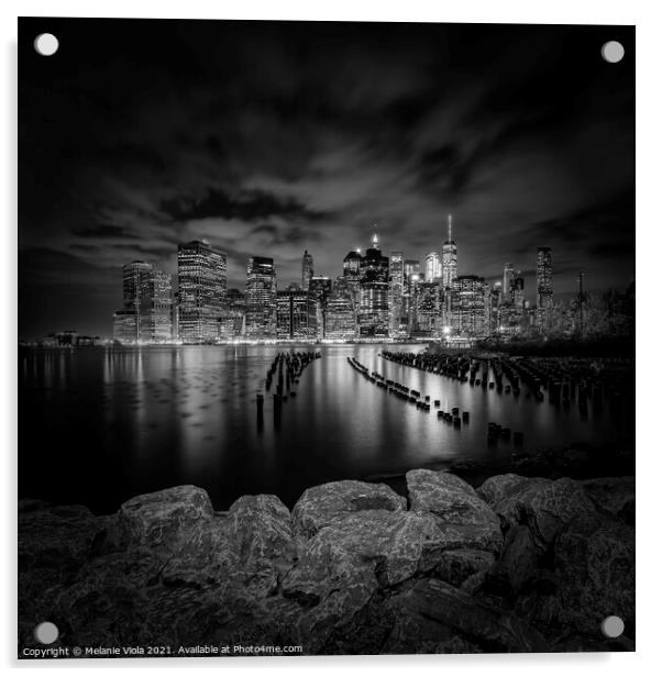 MANHATTAN SKYLINE Evening Atmosphere in New York City | Monochrome Acrylic by Melanie Viola