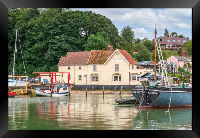 Serene Pin Mill Harbour Framed Print by Kevin Snelling