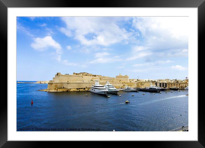 Senglea with a view to valletta Framed Mounted Print by Christopher Kelly