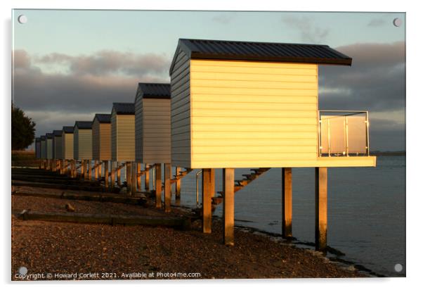 Osea Beach Huts towards dusk Acrylic by Howard Corlett
