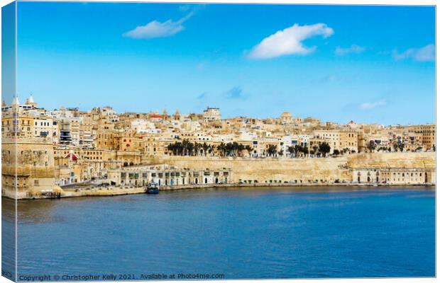 Senglea with a view to valletta Canvas Print by Christopher Kelly