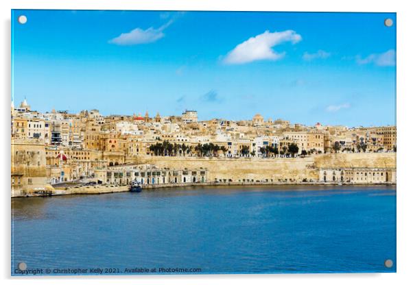 Senglea with a view to valletta Acrylic by Christopher Kelly