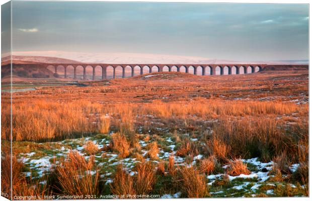 The Ribblehead Viaduct at Sunset in Winter Canvas Print by Mark Sunderland