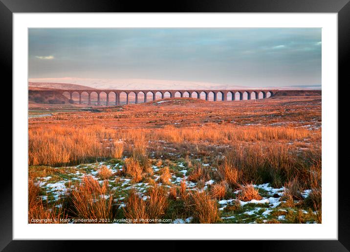 The Ribblehead Viaduct at Sunset in Winter Framed Mounted Print by Mark Sunderland