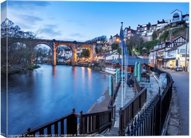 Viaduct and Waterside in Knaresborough at Dusk  Canvas Print by Mark Sunderland