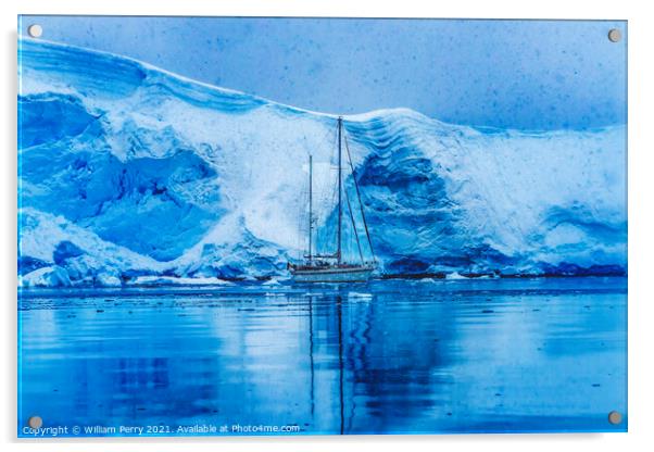 Sailboat Icebergs Glacier Snow Mountains Paradise Bay Antarctica Acrylic by William Perry