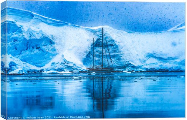 Sailboat Icebergs Glacier Snow Mountains Paradise Bay Antarctica Canvas Print by William Perry