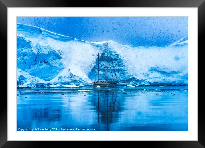 Sailboat Icebergs Glacier Snow Mountains Paradise Bay Antarctica Framed Mounted Print by William Perry