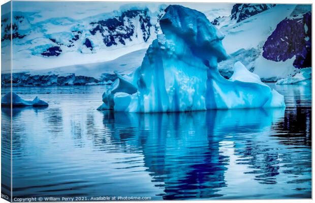 Blue Glacier Iceberg Snow Mountains Paradise Bay Antarctica Canvas Print by William Perry