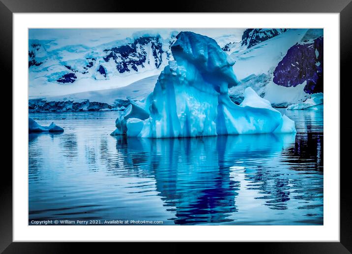 Blue Glacier Iceberg Snow Mountains Paradise Bay Antarctica Framed Mounted Print by William Perry