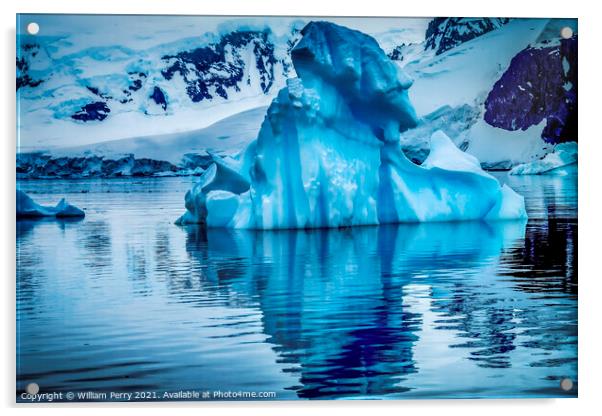 Blue Glacier Iceberg Snow Mountains Paradise Bay Antarctica Acrylic by William Perry