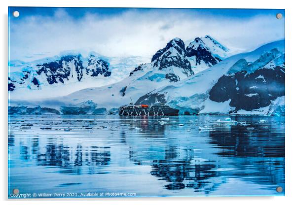 Cruise Ship Blue Glacier Snow Mountains Paradise Bay Antarctica Acrylic by William Perry