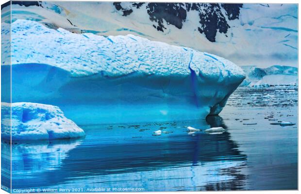 Blue Iceberg Glacier Snow Mountains Paradise Bay Antarctica Canvas Print by William Perry