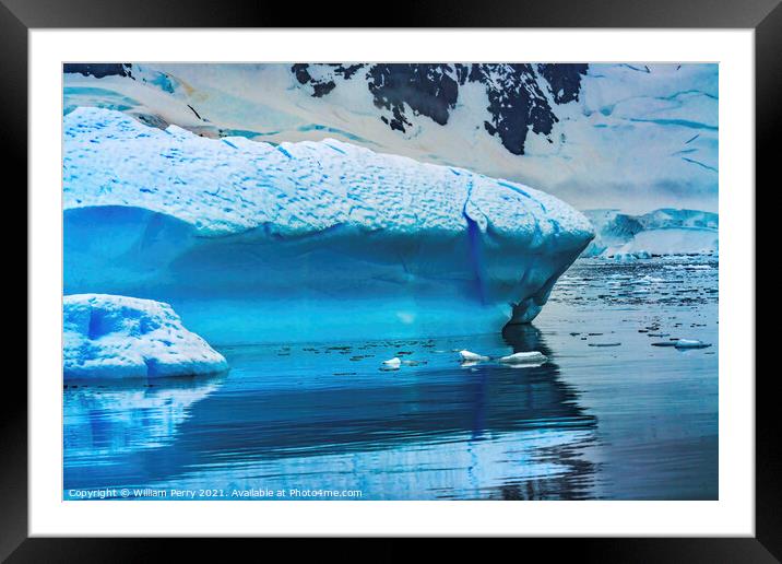 Blue Iceberg Glacier Snow Mountains Paradise Bay Antarctica Framed Mounted Print by William Perry