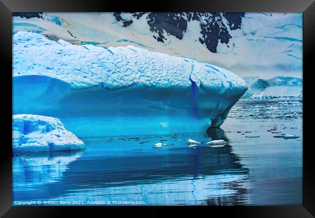 Blue Iceberg Glacier Snow Mountains Paradise Bay Antarctica Framed Print by William Perry