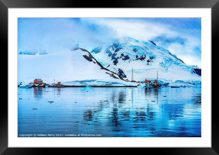 Argentine Station Blue Glacier Mountain Paradise Harbor Antarcti Framed Mounted Print by William Perry