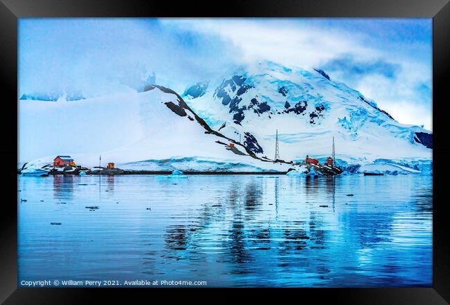 Argentine Station Blue Glacier Mountain Paradise Harbor Antarcti Framed Print by William Perry