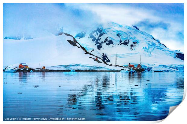 Argentine Station Blue Glacier Mountain Paradise Harbor Antarcti Print by William Perry