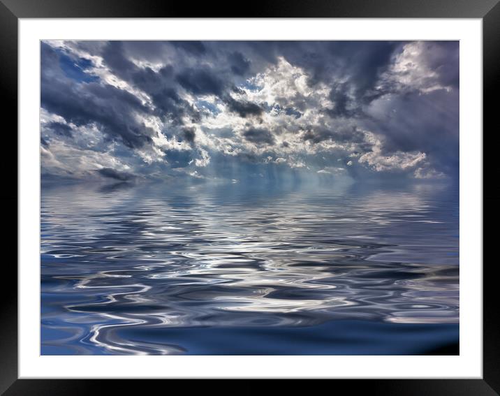 Backgrond image of stormy sky over a calm and reflective ocean Framed Mounted Print by Steve Heap
