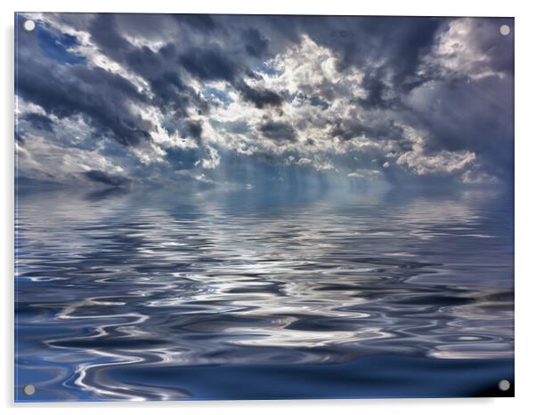 Backgrond image of stormy sky over a calm and reflective ocean Acrylic by Steve Heap